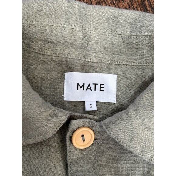 Mate The Label Linen Jumpsuit Long Sleeves Button Front Pockets Green Small NEW - Picture 8 of 10